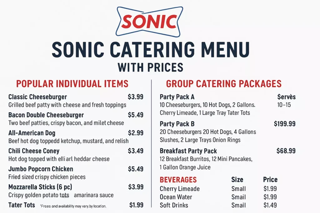 Sonic Catering Menu